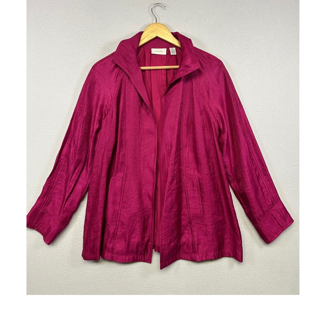 Minimalist Sophisticated Chico's 0 Womens Size Small Pink Open Front Jacket